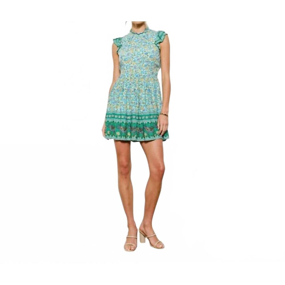 NEW INA FASHION floral ruffle trim mini dress in green multi